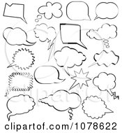 Black And White Sketched Speech And Thought Bubble Design Elements