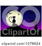 Poster, Art Print Of Creepy Black Cat Against A Full Moon With Bats A Bare Tree And Spider