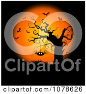 Poster, Art Print Of Halloween Background With Bats A Full Moon And Spider Hanging From A Bare Tree