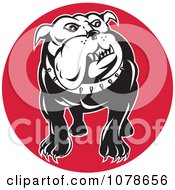 Clipart Retro Black And White Bulldog On A Red Circle Logo Royalty Free Vector Illustration
