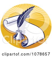 Clipart Retro Writing Quill And Scroll Logo Royalty Free Vector Illustration by patrimonio