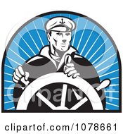 Retro Black And White Captain And Helm Over Blue Rays Logo