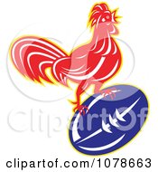 Poster, Art Print Of Retro Rugby Rooster And Ball Logo
