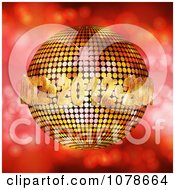 Poster, Art Print Of 3d Golden 2012 New Year Disco Ball Over Red Sparkles