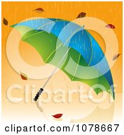 Clipart 3d Umbrella Being Pounded With Rain And Autumn Leaves Royalty Free Vector Illustration by elaineitalia