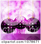 Poster, Art Print Of 3d Purple Starry Christmas Baubles Hanging Over Sparkles