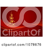 Clipart Gold Starry Christmas Tree On A Wave Against Red Royalty Free Vector Illustration