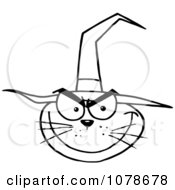 Clipart Grinning Outlined Halloween Cat Wearing A Witch Hat Royalty Free Vector Illustration