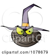 Clipart Grinning Halloween Cat Wearing A Witch Hat Royalty Free Vector Illustration
