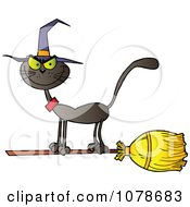 Clipart Halloween Witch Cat On A Broomstick Royalty Free Vector Illustration by Hit Toon
