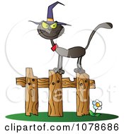 Clipart Halloween Witch Cat On A Fence Royalty Free Vector Illustration by Hit Toon