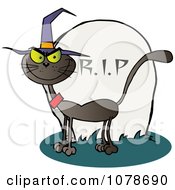 Poster, Art Print Of Halloween Witch Cat By A Tombstone