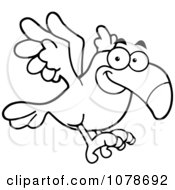 Clipart Outlined Flying Parrot Royalty Free Vector Illustration