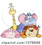 Poster, Art Print Of Happy Giraffe Elephant Hippo And Lion