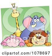 Clipart Happy Giraffe Elephant Hippo And Lion On A Green And White Background Royalty Free Vector Illustration