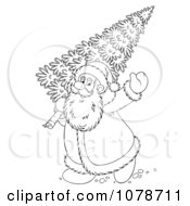 Poster, Art Print Of Outlined Santa Carrying A Christmas Tree