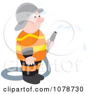 Poster, Art Print Of Happy Fireman Holding A Hose