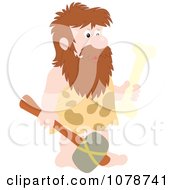 Clipart Caveman Carrying A Bone And Hammer Royalty Free Vector Illustration