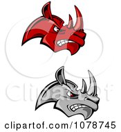 Clipart Mad Red And Gray Rhino Face Logos Royalty Free Vector Illustration