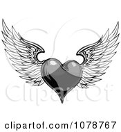 Clipart Grayscale Shiny Winged Heart Royalty Free Vector Illustration