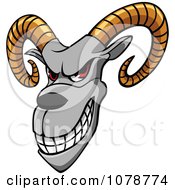 Poster, Art Print Of Grinning Aries Goat With Curling Horns