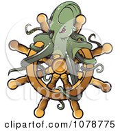 Clipart Green Octopus On A Ship Steering Wheel Helm Royalty Free Vector Illustration by Vector Tradition SM