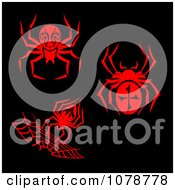Poster, Art Print Of Red Spider Designs On Black