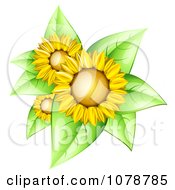 Poster, Art Print Of 3d Shiny Sunflowers With Bright Green Leaves