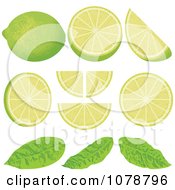 Clipart Pieces Of Lime Wedges With Leaves Royalty Free Vector Illustration