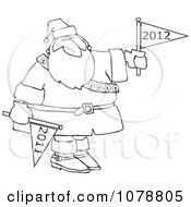 Poster, Art Print Of Outlined Santa Holding 2011 And 2012 New Year Flags