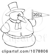 Poster, Art Print Of Outlined Snowman Holding A New Year 2012 Flag