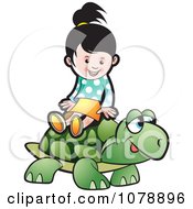Poster, Art Print Of Happy Girl Riding A Tortoise