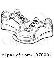 Clipart Black And White Pair Of Sneakers Royalty Free Vector Illustration by Lal Perera