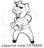 Clipart Outlined Bodybuilder Pig Lifting Weights Royalty Free Vector Illustration