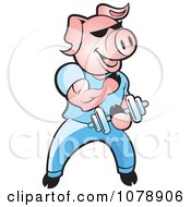 Clipart Pink Bodybuilder Pig Lifting Weights Royalty Free Vector Illustration