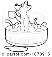 Poster, Art Print Of Outline Dog Holding A Cup In A Bath