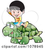 Poster, Art Print Of Happy Boy Riding A Tortoise