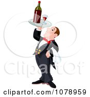 Clipart Butler Holding Up A Tray With Red Wine Royalty Free Vector Illustration