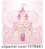 Clipart Magical Fairy Tale Castle Over Pink Rays Royalty Free Vector Illustration