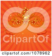 Clipart Skull Tiara Over Sparkly Orange Rays Royalty Free Vector Illustration by Pushkin