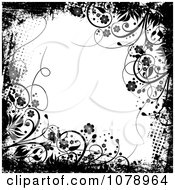 Poster, Art Print Of Grungy Black And White Floral Background With Flowers And Dots