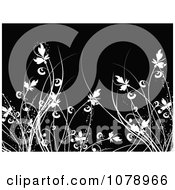 Poster, Art Print Of Black Floral Background With White Foliage