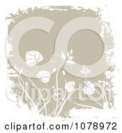 Poster, Art Print Of Grungy Beige Floral Background With White Foliage And Borders 1