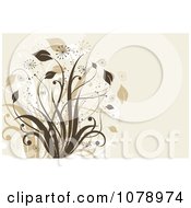 Poster, Art Print Of Beige Floral Background With A Lush Plant