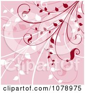 Poster, Art Print Of Pink Floral Background With Red And White Foliage