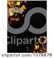 Poster, Art Print Of Black Floral Background With Orange Foliage