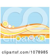 Poster, Art Print Of Blue Background With Orange Waves And Flower Circles