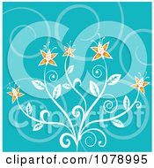 Poster, Art Print Of Turquoise Swirl Background With Orange Flowers