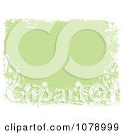 Poster, Art Print Of Green Floral Grunge Background With White Flowers And Borders