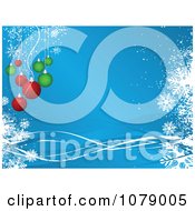 Poster, Art Print Of Blue Christmas Background With Red And Green Baubles Snowflakes And Copyspace